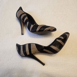 Stylish Black and Tan Women's Animal Zebra Print Heels
